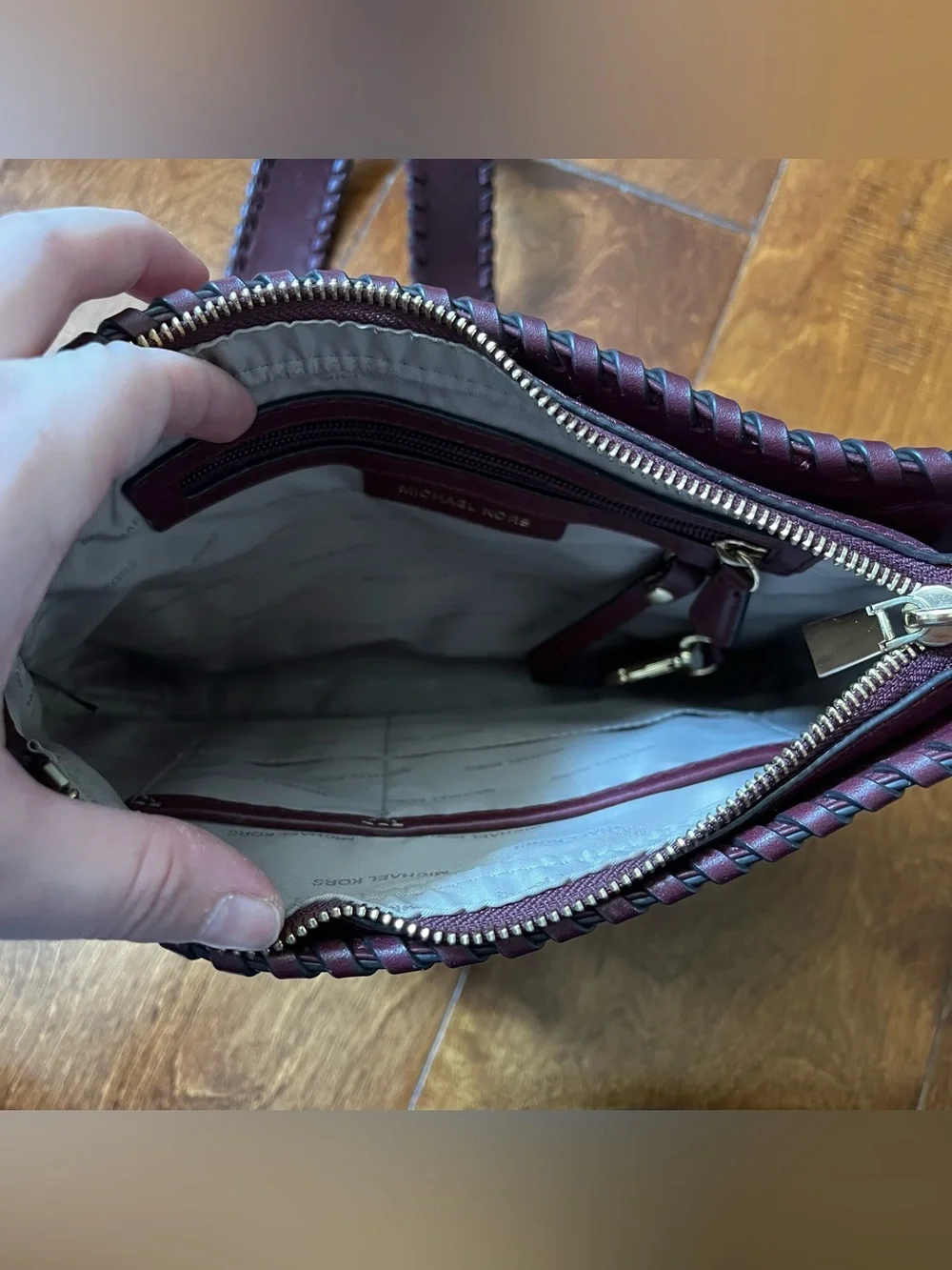 Michael Kors Vintage Gloria Pocket Stitched Crossbody Bag Purse Oxblood Leather